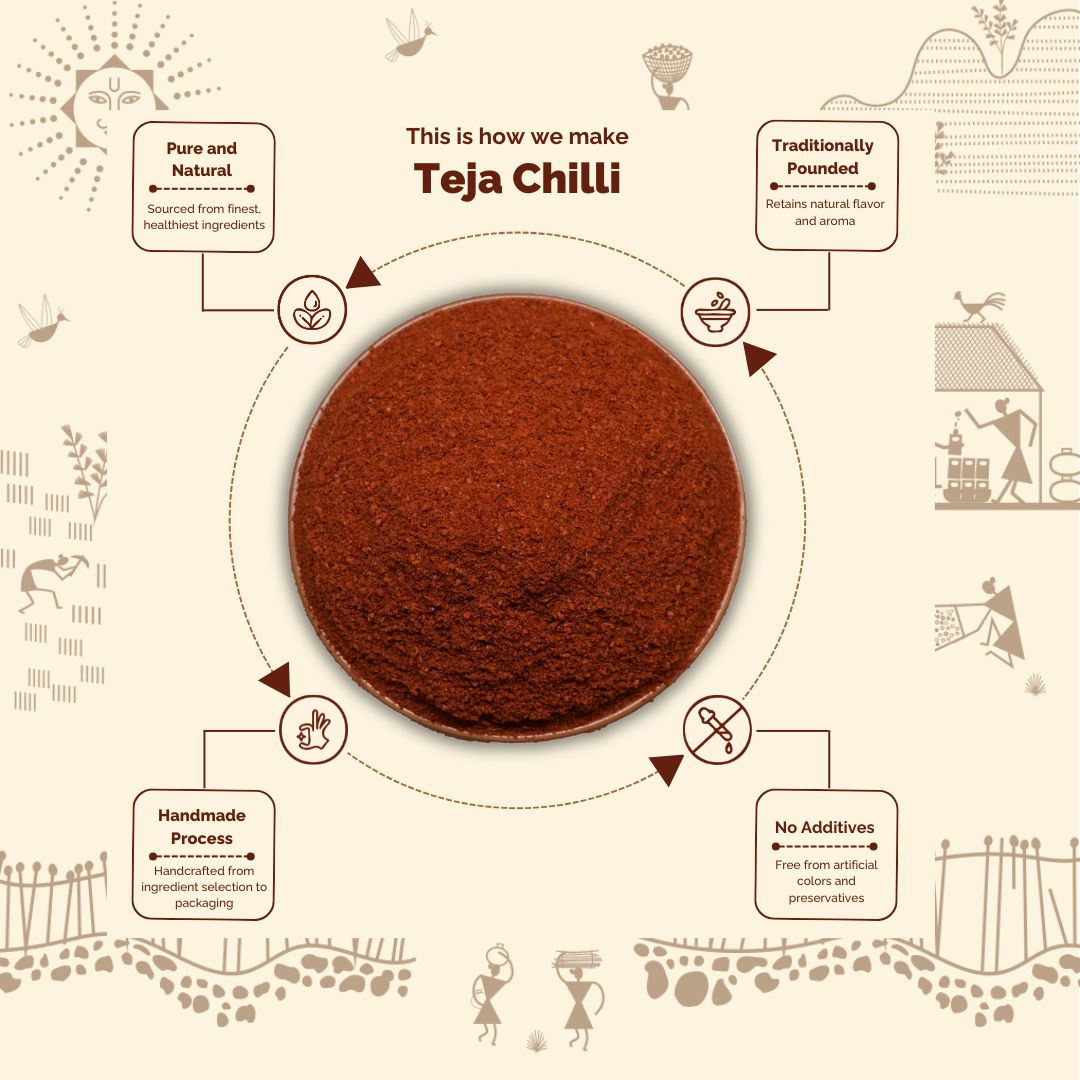 Teja Red Chilli Powder -Extra Spicy Traditionally Pounded Homemade Mirchi Powder