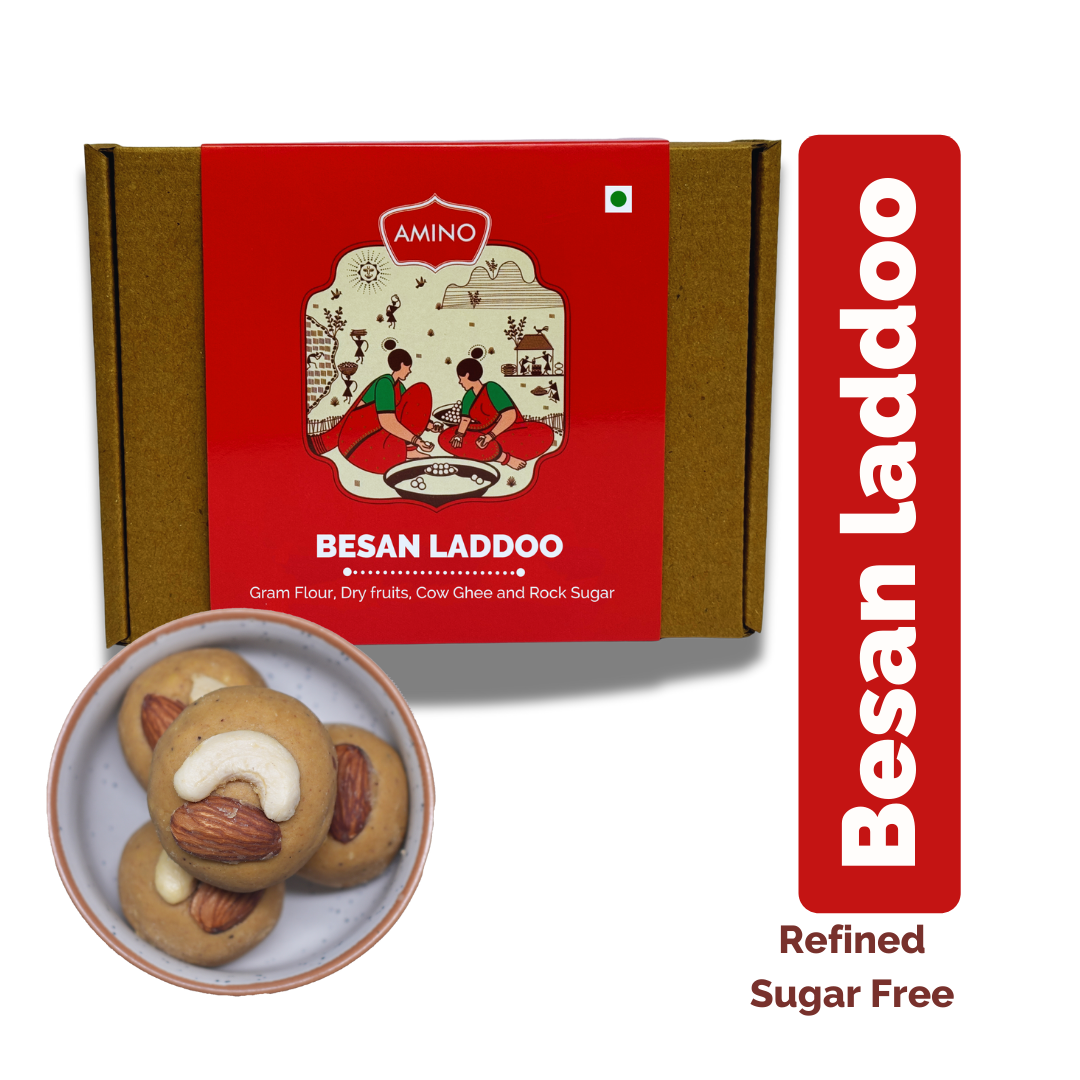 Besan Laddoo -Traditionally Made with Gram Flour, Dry fruits, Cow Ghee and Rock Sugar