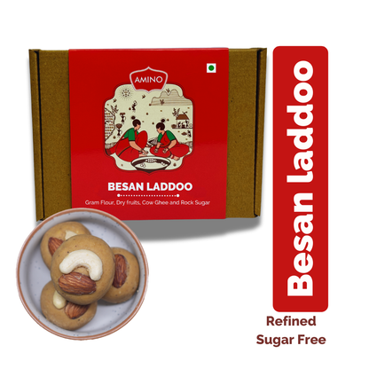 Besan Laddoo -Traditionally Made with Gram Flour, Dry fruits, Cow Ghee and Rock Sugar