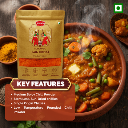Lal Tikhat -Traditionally Pounded Medium Spicy Homemade Red Chilli Powder