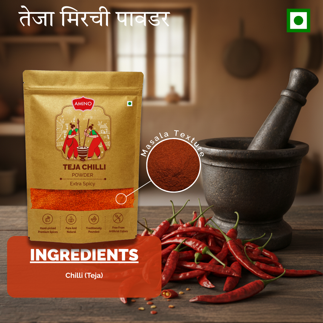 Teja Red Chilli Powder -Extra Spicy Traditionally Pounded Homemade Mirchi Powder