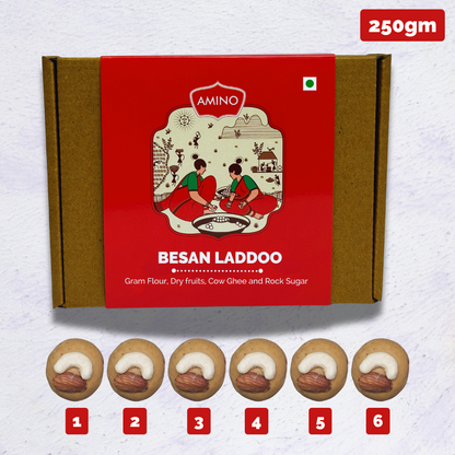 Besan Laddoo -Traditionally Made with Gram Flour, Dry fruits, Cow Ghee and Rock Sugar